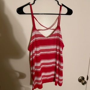 Red and white striped cross cross spaghetti strap tank top